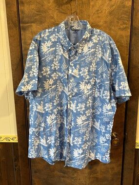 Izod Saltwater Classic Blue Hawaiian Print Short-Sleeve Shirt XXL